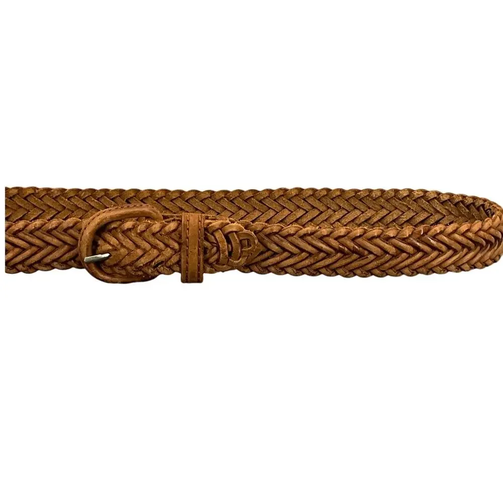 Tan Brown Western Braided Woven Argentina Leather Adjustable Belt Women 32”